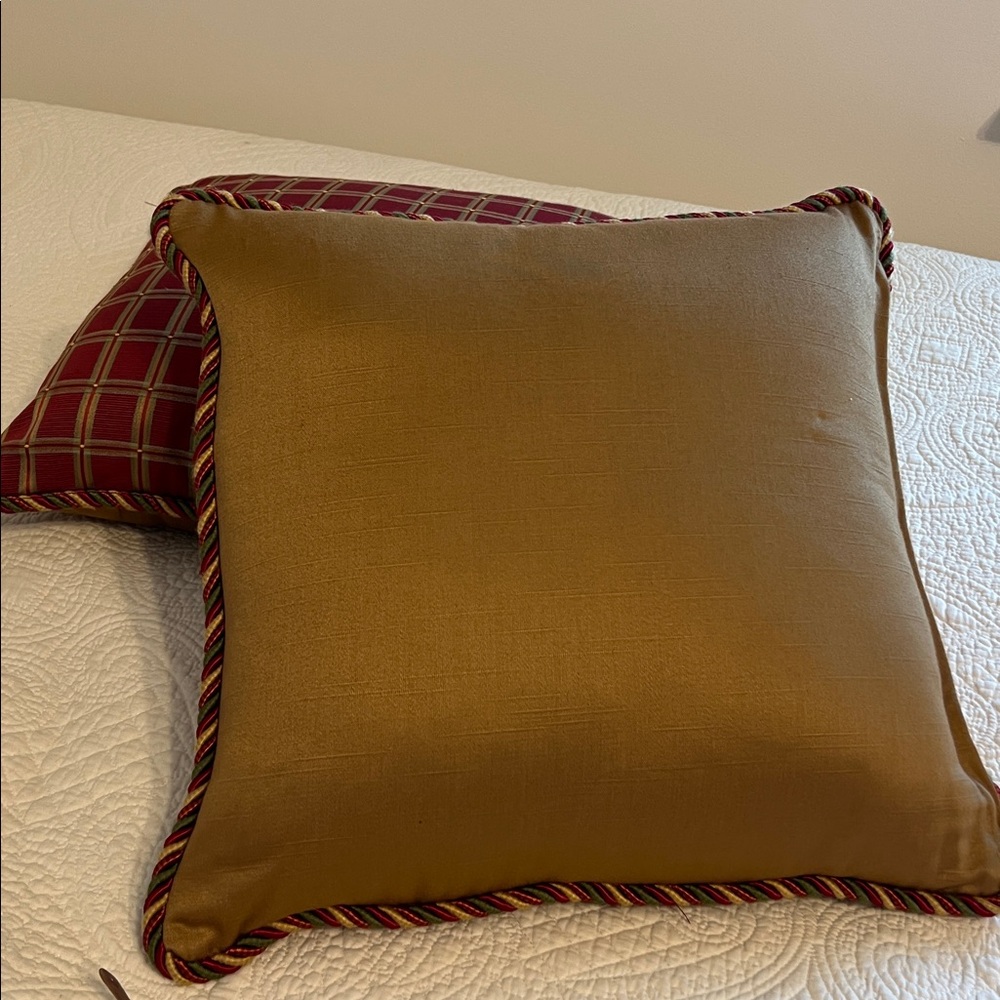 Elegant SILK  custom made Red and Gold designer Pillow. (1).